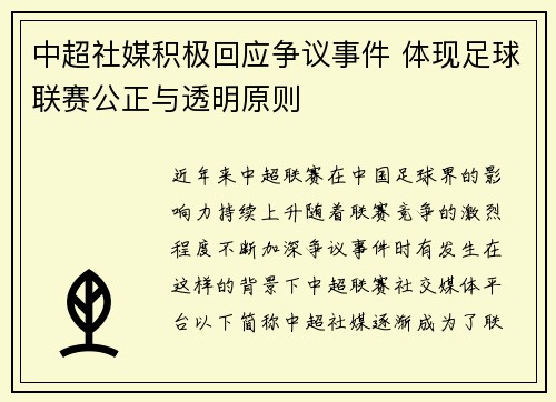 中超社媒积极回应争议事件 体现足球联赛公正与透明原则